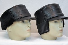 Nero 100% pelle di Pecora Montone Capitano Pelo Militare Inverno Cappello Uomo