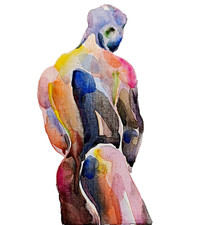 Dipinto originale maschile nudo figurativo acquerello arte astratta segno dir...