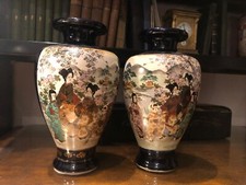 Coppia di Vasi Satsuma antichi in porcellana cobalto, Giappone, 1900