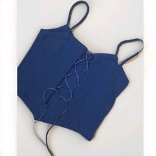 Crop top Blu Elettrico Schiena Nude Incrociata Donna bandeau bustino costine 