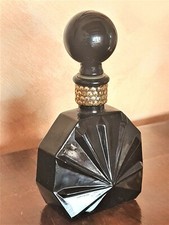 Bottiglia profumo in vetro, nera, esagonale, vintage, rara