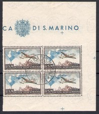 1951 SAN MARINO Posta Aerea 'Bandiera' - Blocco di Quattro - 28-11-1951 - Catalogo Sassone n. 