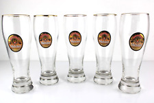 SET 5x Bicchieri da Birra HENNINGER MEISTER Vintage In vetro con filo bordo oro