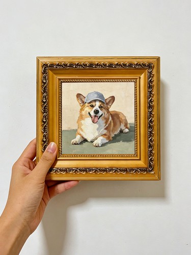 Dipinto olio corgi cane - olio,