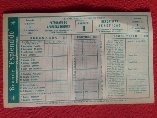 Spain boleto quiniela 1961 - boleto,