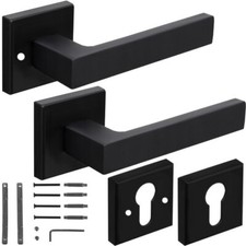 Set Maniglie per Porte Interne Nere Opache in Alluminio Ferro Universali Quadre