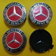 4 COPRIMOZZO MERCEDES AMG CLASSE A B C CLS CLA TAPPI RUOTA CAPS 75mm ROSSO