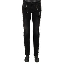DOLCE & GABBANA DG Logo Argento Metallo Perline Anello Jeans Pantaloni SLIM Nero