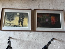 Coppia di litografie a colori anni '60. Firma da decifrare.