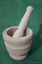 MORTAIO IN LEGNO NATURALE TORNITO CON PESTELLO CM.10,5 PESTARE PESTO