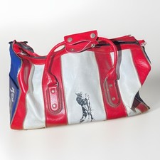 Borsone Ben Hogan da collezione in pelle tour invecchiato rosso bianco blu vintage