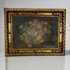Quadro dipinto a olio su Tela 900 Stile Veneziano Natura Morta Fiori cornice oro