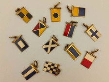 Ciondolo bandiera nautica smaltata argento 925 placcato oro vintage anni 80