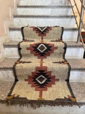 Runner per scale in iuta di lana intrecciata a mano: tappeto Kilim vintage, stile bohemien