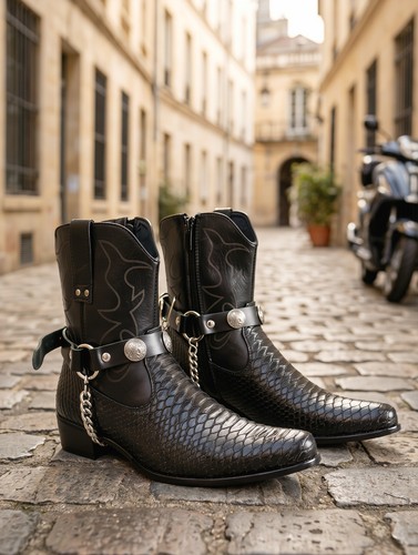 Stivali uomo biker catena neri