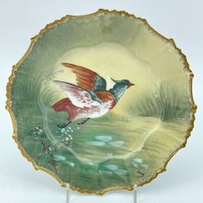 Piatto LIMOGES Francia 8,75" anatra dipinto a mano firmato Sena bordo oro arte decorativa