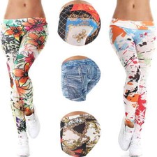 Capri Estate Leggings Stampa Colorato Multicolore Motivo Fiori Sottile 34 36 XS