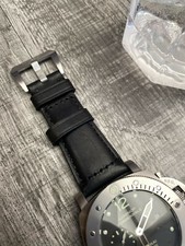 Per Officine Panerai Marina Pam 24mm Nuovo Vera Orologio pelle Nero Cinturino