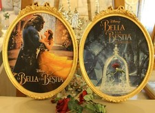 Quadri LA BELLA E LA BESTIA cornice ovale legno oro stampa su TELA 40X50 CM