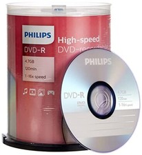DVD-R vergini Philips DM4S6B00F 4,7GB, 120min. in campana da 100 pezzi (r2W)