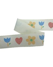 Nastro Bordo Tela Aida Fondo Panna con Cuore e Fiori Punto Croce 55 Fori Alto 5 