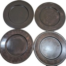 Set 4 piatti rustici marroni in ceramica fienile 13" peltro antico vintage