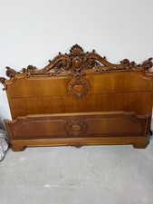 Letto matrimoniale in legno intagliato con rete metallica – ottime condizioni