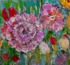 Fantasia di fiori rosa. Olio su tela realizzato con tecnica macchiaiola