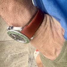 Cinturino Rolex Sub 21 mm MARRONE pelle conciata al vegetale curvo (montato), GMT VERDE