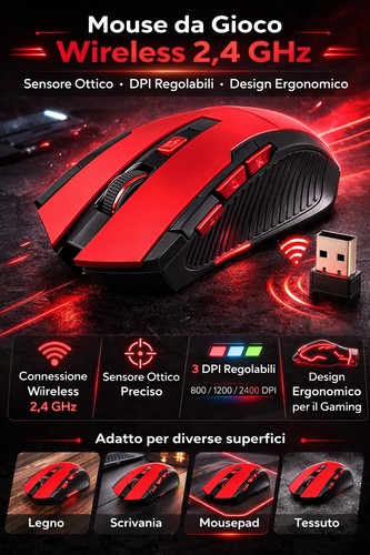 Mouse gioco wireless - da, 2,4
