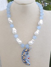 Collana siciliana con ceramica Di Caltagirone Con Pietre Agata Blu