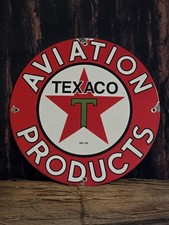 INSEGNA VINTAGE TEXACO AVIAZIONE BENZINA PORCELLANA METALLO STAZIONE DI SERVIZIO POMPA 12".