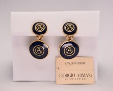 VINTAGE GIORGIO ARMANI CLIP EARRINGS GOLD PLATED BIG LOGO AND AND GREEN  PAINT