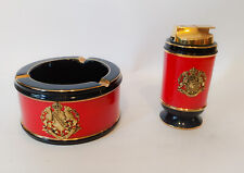 ♥ RONSON POSACENERE + ACCENDINO VINTAGE IN CERAMICA ROSSO NERO ORO PORTACENERE