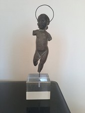 BAMBINELLO IN LEGNO OCCHI DI VETRO SU BASE IN ACRILICO TRASPARENTE .NAPOLI  1700