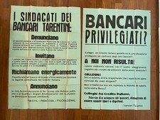 N.2 POSTER ANNI 60 BANCARI TARANTO DENUNCIANO,CREDITO ITALIANO CGIL COMUNISMO