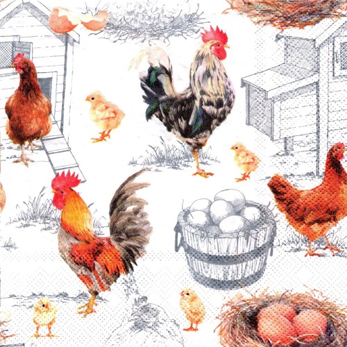 Serviettes papier poules - serviettes, en