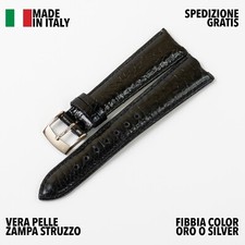 CINTURINO OROLOGIO ARTIGIANALE MADE IN ITALY VERA PELLE ZAMPA STRUZZO NERO 22MM