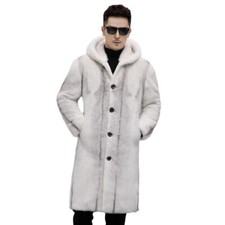 Mens Fur Coat Hooded Long Faux