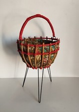 cesta in vimini con tessuto int. e plastica intrecciata 1960