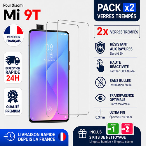 Verre trempé xiaomi 9t - 2x, mi