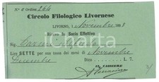 1888 LIVORNO Circolo Filologico Livornese - Tessera di Alfredo CARMI 12x6 cm