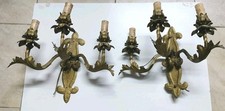 Coppia Antichi  Applique Candelieri A Tre Luci In Bronzo Dorato 
