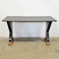 CONSOLLE NERA IN LEGNO LACCATO E PIANO IN PELLE ANNI '60