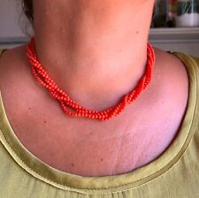 Collana antica corallo arancione salmone doppio filo perline chiusura sterling 18"