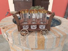 Carrello Legno  Con 6 Bicchieri Porta bicchieri Vintage Epoca Design