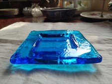 POSACENERE Piatto Svuota tasche VINTAGE IN VETRO DI MURANO  14x13,5 Cm. Blu 