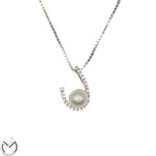 Collana oro bianco 18 Kt 750  perla 6/6,5 e zirconi -323/ST-