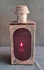 Antica LANTERNA Francese a Candela, Vetro Rosso per Studio Fotografico anni 20