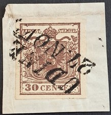 [FASILMBVEN0034] LOMB. VENETO 1850 [S.7] 30c Bruno Tipo I USATO Δ UDINE